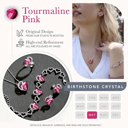 Miniatura 4 de Leafael - Pulsera de amor infinito con eslabones corazón de cristal y piedra natal regalos para mujer tono plateado 7 pulgadas con extensor de 2