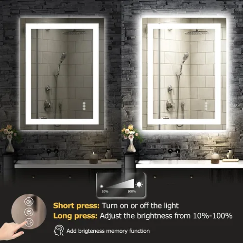 Miniatura 5 de Hivone Espejo de Baño LED de 24X32 con Luces, Antivaho, Regulable, Retroiluminado + Iluminado Frontal, Espejo Inteligente de Tocador de Baño
