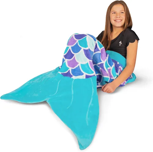 Miniatura 6 de Fin Fun Manta de cola de sirena para niños, niñas y niños, cola de abrazo, perfecta para cumpleaños para niños, sueño acuático