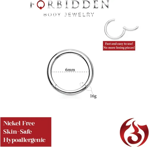 Miniatura 90 de Forbidden Body Jewelry - Piercing para la nariz de acero quirúrgico 316L con bisagra, 14G, 16G, 18G, diámetro de 15/64, 5/16, 25/64, 15/32 pulgadas