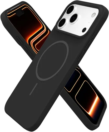 oakxco Funda de silicona Mag Safe para iPhone 17 Pro Max, funda magnética delgada y fina compatible con carga inalámbrica MagSafe, bonita funda Negro