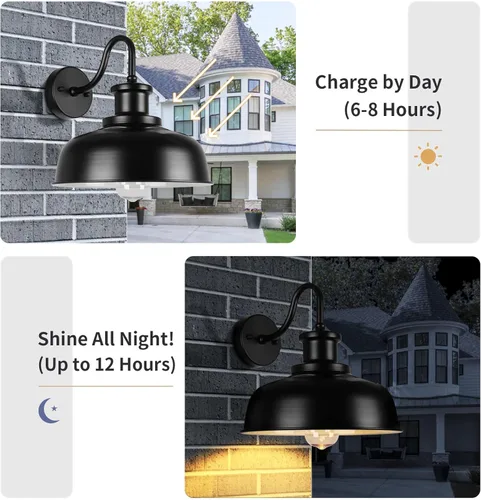 Miniatura 4 de Luz solar de granero para exterior, luces de pared al aire libre del atardecer al amanecer, funciona con energía solar, aplique de pared exterior