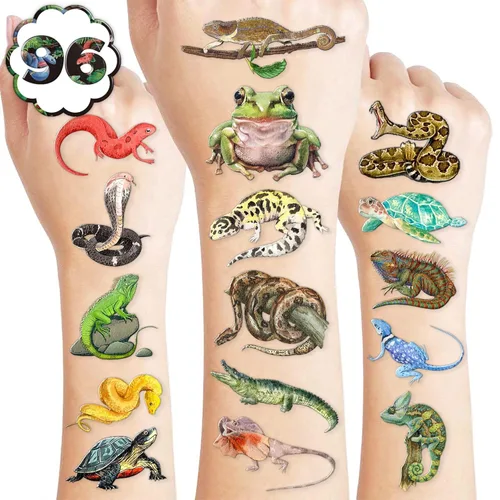Miniatura 9 de 96 piezas de tatuajes temporales luminosos de reptiles que brillan precortados, decoraciones de fiesta de cumpleaños, suministros de regalo