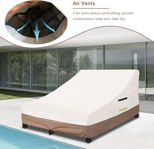 Miniatura 5 de Okcool Funda 100% impermeable para tumbona doble ancha para patio, lona resistente 600D, 80 pulgadas, para exteriores, beige y marrón