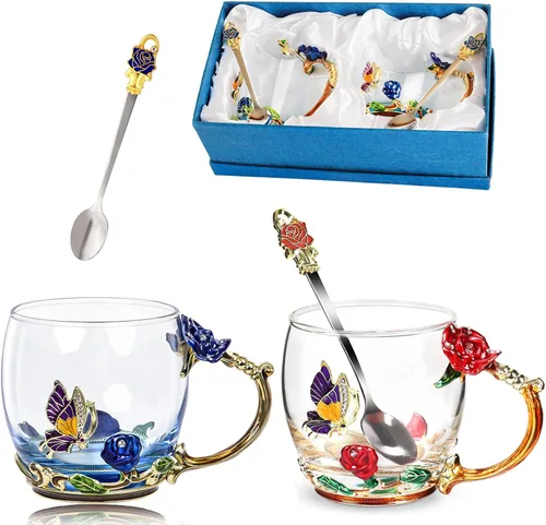 Miniatura 10 de Taza de té de vidrio para café, juego de tazas de té de lujo, cumpleaños, Navidad, día de San Valentín, idea de regalo para amantes del té y Azul