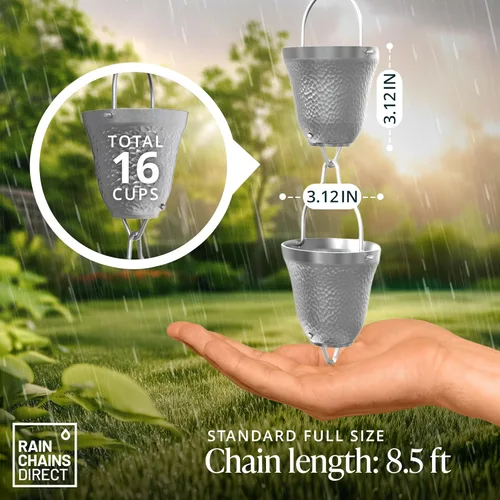 Miniatura 4 de Rain Chains Direct - Cadena de lluvia Contempo - 8.5 pies - Aluminio fresado duradero (gris) - Cadenas de lluvia premium para canaletas Gris
