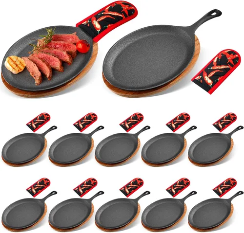 Miniatura 9 de Lallisa 2 juegos de juego de platos de fajita de hierro fundido Juego de platos de fajita con bandeja de madera Protección contra quemaduras Guantes
