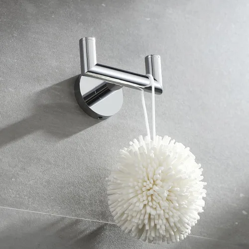 Miniatura 4 de Gancho para toallas, ganchos para baño y cocina, moderno gancho doble para bata montado en la pared, cromo, 077020-CR, serie Leo Cromado