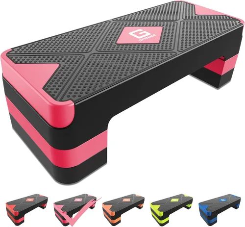 Miniatura 10 de GYMMAGE Escalón de ejercicio aeróbico, escalón aeróbico ajustable para ejercicio, plataforma de entrenamiento para escalonar, plataforma de pasos