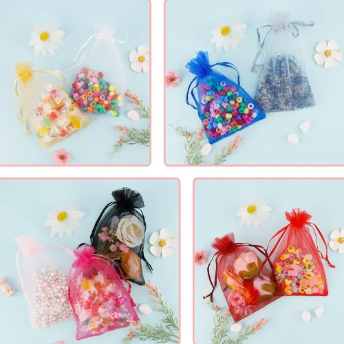 Miniatura 6 de Bolsas de organza de 4 x 6, 100 bolsas de malla transparente con cordón, pequeñas bolsas de regalo de malla, bolsas de regalo con cordón, bolsas