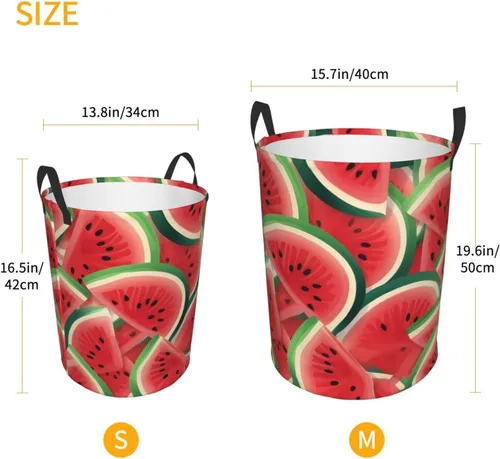 Miniatura 5 de Watermelon Slice print Circular Hamper Waterproof Storage Bin Organizer Basket Laundry Hamper With Handles For Clothes Toys Small
