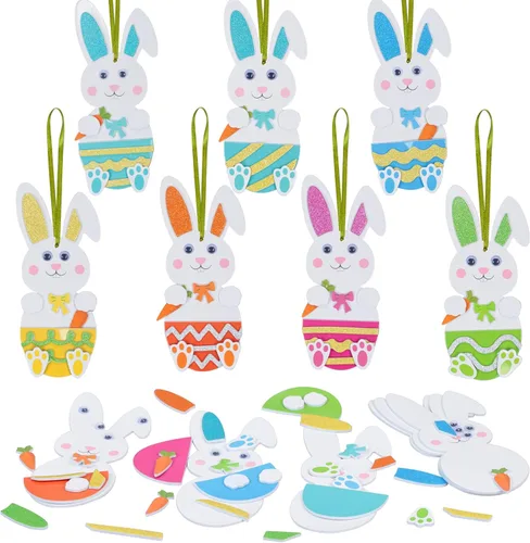 Fennoral Paquete de 12 calcomanías de espuma con diseño de conejito para niños, para manualidades, manualidades, decoración de fiestas, regalos de
