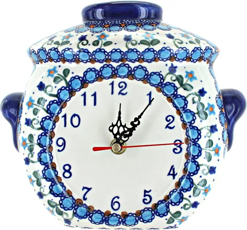 Miniatura 3 de Reloj de pared de cerámica polaca de rosa azul, 7.5 x 10 pulgadas, adorno perfecto para cocina o sala de estar, decoración coleccionable
