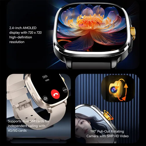 Miniatura 8 de Reloj inteligente para hombres y mujeres, reloj de fitness HD de 2.4 pulgadas con fotografía HD giratoria de 190°, resolución de 410 x 502