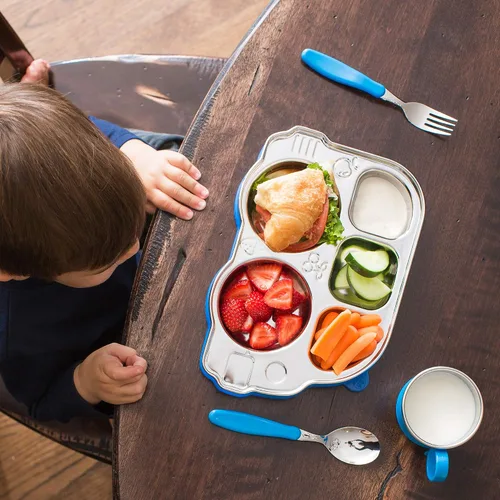 Miniatura 8 de Innobaby Din Din Smart - Taza de acero inoxidable (9 onzas) con asa para bebés, niños pequeños y niños. Sin BPA, azul