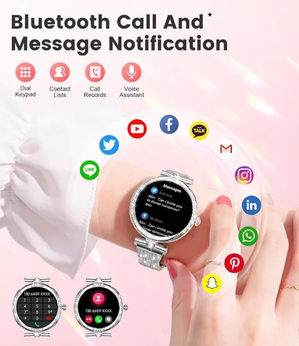 Miniatura 3 de LIGE Relojes inteligentes para mujer (respuestahacer llamadas) con diamantes, reloj inteligente AMOLED de 1.19 pulgadas con monitor de frecuencia