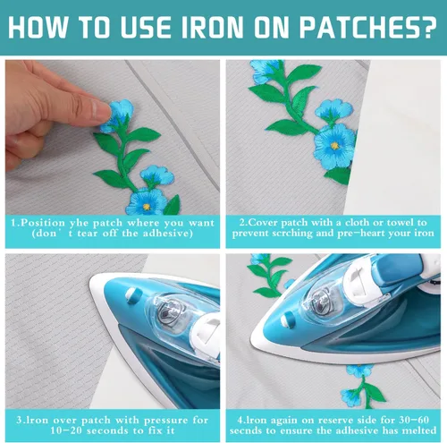 Miniatura 3 de 16 parches bordados de flores largas con flores de peonía, parches para planchar con apliques bordados de plantas, parches de costura para recortar