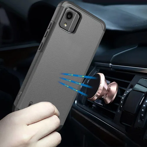 Miniatura 2 de TJS Funda compatible con Nokia C110 N156DL, con protector de pantalla de vidrio templado de doble capa, soporte magnético híbrido a prueba de Gris