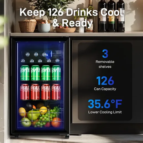 Miniatura 2 de Anypro Refrigerador y enfriador de bebidas de 2.6 pies cúbicos, refrigerador con puerta de vidrio templado, refrigerador para 126 latas de vino