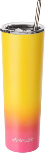 Miniatura 7 de Ezprogear 34oz-P1 - Vaso delgado de acero inoxidable con tapa y popote (34 onzas, negro/oro rosa)