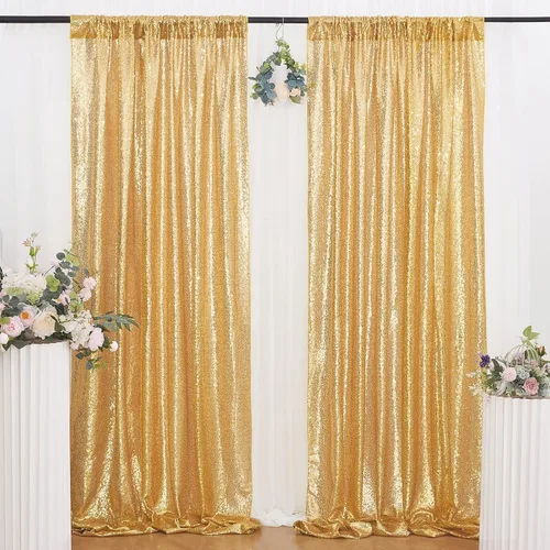 Cortinas con lentejuelas doradas, 2 unidades de 2 x 8 pies, con brillantina, telón de fondo para bodas Dorado