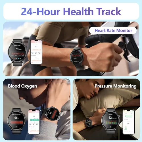 Miniatura 3 de YMS Reloj inteligente para mujer, Android, los mejores relojes de fitness impermeables para hombres (respuestas/hacer llamadas), frecuencia Negro