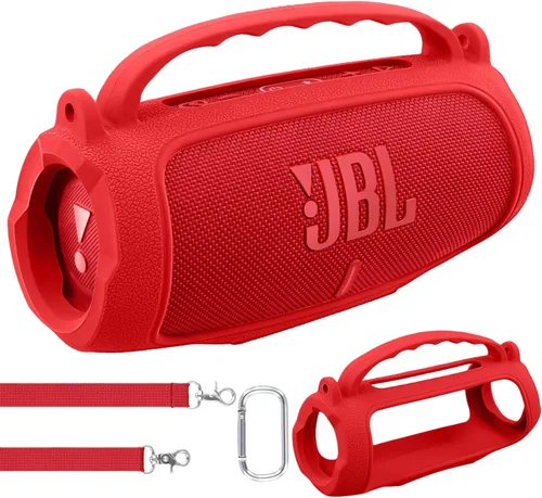 Miniatura 14 de co2CREA Funda de silicona para altavoz Bluetooth impermeable JBL Charge 5, funda de viaje de silicona portátil con mosquetón, funda protectora
