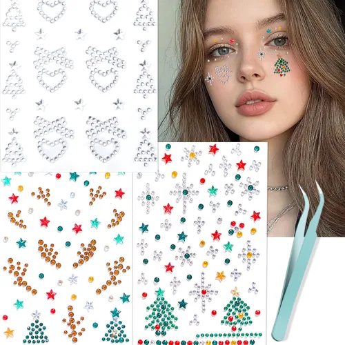 Miniatura 16 de NOOEPC Gemas faciales para el cabello, joyas autoadhesivas para la cara, joyas para los ojos, diamantes de imitación para la cara, gemas
