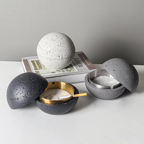 Miniatura 5 de AETVRNI Mini bote de basura moderno. Material: hormigón + acero inoxidable, 4.9 pulgadas para patio, oficina en casa, gran regalo para hombres