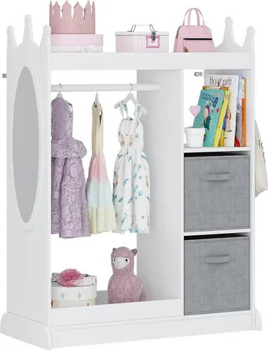 Miniatura 8 de UTEX Armario guardarropa para niños con espejo y contenedor de almacenamiento, rosa, 33.4 pulgadas de ancho x 15.75 pulgadas de profundidad x 44.5