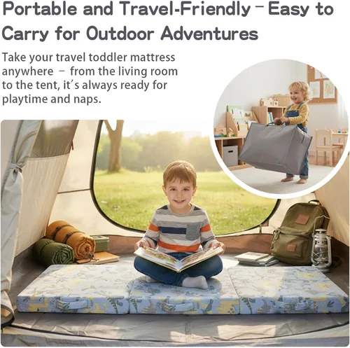 Miniatura 5 de Tiita Colchón de suelo plegable para niños, tapete para siesta que brilla en la oscuridad con bolsa de almacenamiento, futón portátil para niños