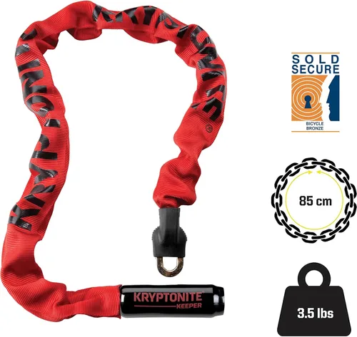 Miniatura 4 de Kryptonite Keeper 785 Cerradura de cadena para bicicleta, 2.8 pies de largo, cerradura de cadena para bicicleta antirrobo resistente con llaves