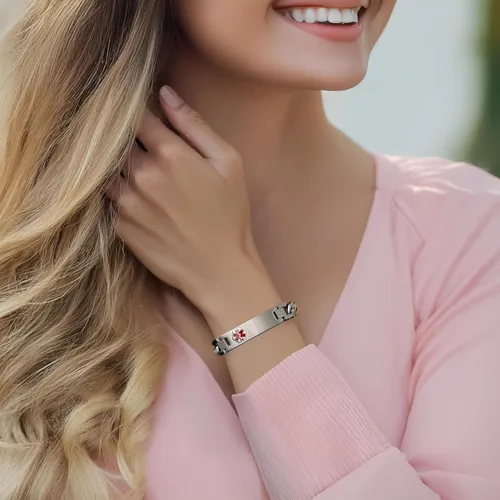 Miniatura 135 de Pulseras de identificación de alerta médica de 6.5 "-8.5" para mujeres, pulseras de emergencia médica de acero inoxidable, grabado gratuito