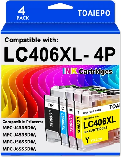 LC406XL - Cartuchos de tinta de repuesto para cartuchos de tinta Brother LC406xl funcionan con impresora Brother MFC-J4535DW MFC-J4335DW MFC-J5855DW