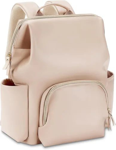 Mochila para pañales de cuero sintético con bolsillos impermeables, hebilla para cochecito y cambiador - 35L bolsas grandes para pañales, bolsa de