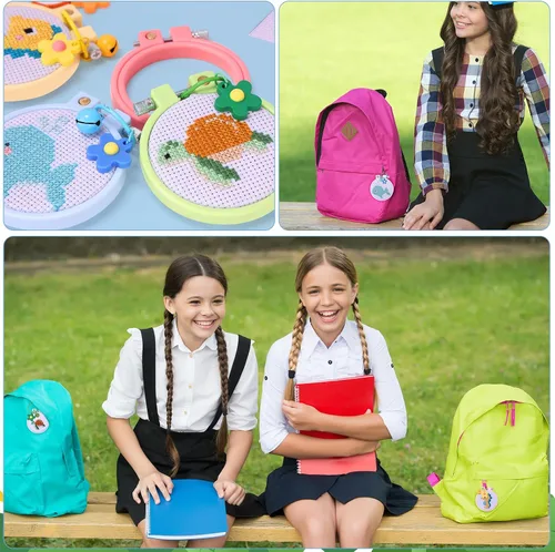 Miniatura 8 de Caydo Kit de punto de cruz de animales marinos de 6 piezas para niños con tela Aida estampada, aros de bordado, llaveros, herramientas de bordado e