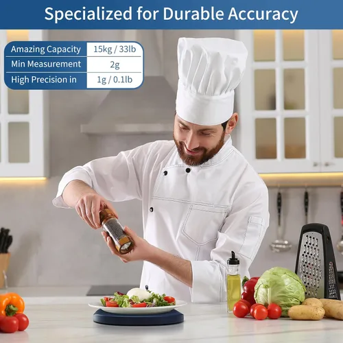 Miniatura 4 de Vitafit - Báscula digital para alimentos de 33 libras/15 kg de alta precisión 0.1 oz/1 g, nuestra propia báscula de cocina de fábrica profesional