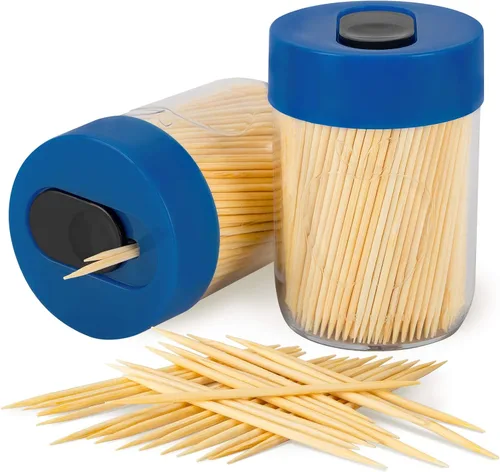 Urbanstrive Soporte resistente y seguro para palillos de dientes con 800 palillos de dientes de madera natural para limpieza de dientes, decoración