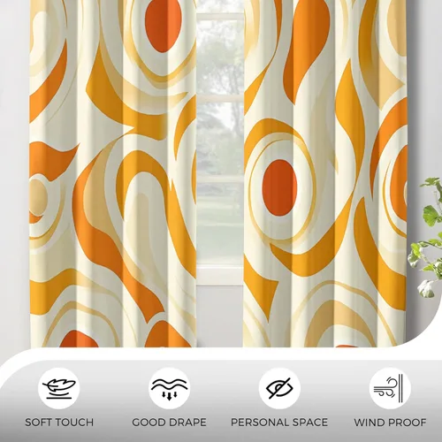 Miniatura 7 de 70s Retro Curtains 45 Inch Length 2 Panels Set, Abstract Boho Swirl Balckout Curtains for Bedroom Living Room Decor, Groovy Orange Grommet Thermal