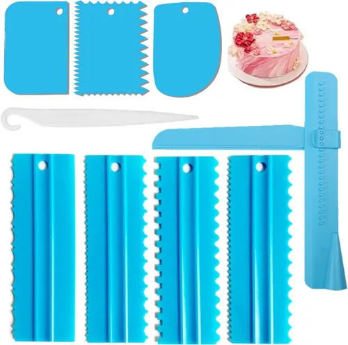 Juego de 9 raspadores para tartas, juego de raspador de tartas, herramienta pulidora de raspador de glaseado ajustable, peine de decoración de Azul