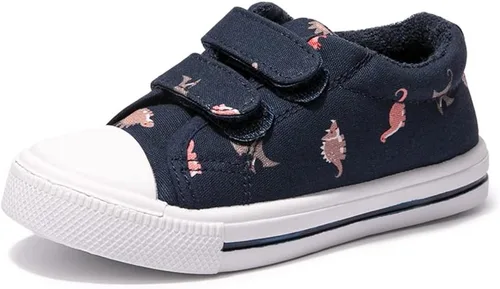 FUNKYMONEY - Tenis de lona para niños y niñas, informales, sin cordones, ajustables, con gancho y bucles, zapatos para caminar para niños pequeños