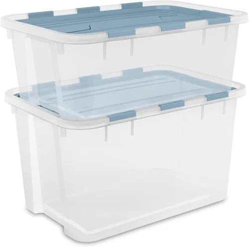 Miniatura 22 de Sterilite Paquete de 6 cajas de almacenamiento con tapa con bisagras, contenedores organizadores de plástico, 20 cuartos de galón, color azul