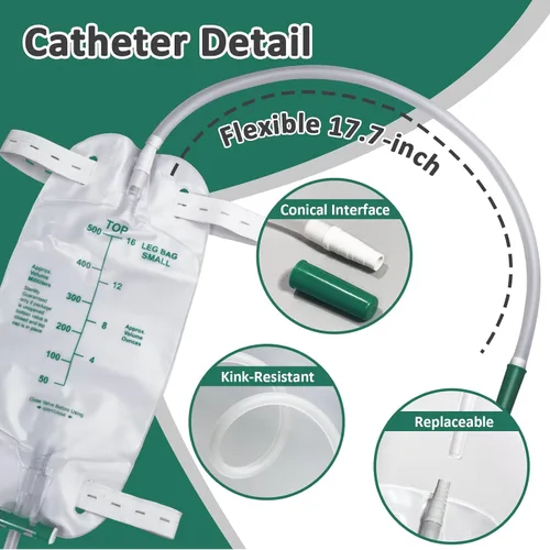 Miniatura 5 de Paquete de 5 bolsas para piernas de 16.9 fl oz con tubo de 18 pulgadas, portátil y portátil para actividades al aire libre, viajes y sobre