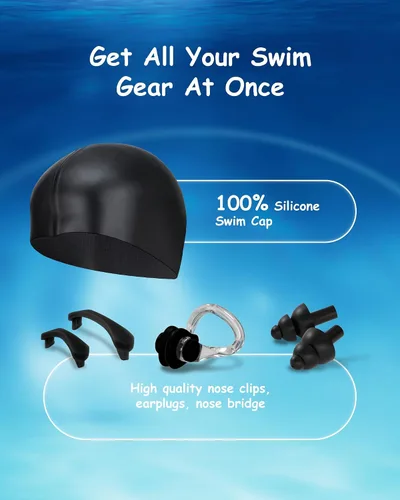 Miniatura 5 de Gafas de natación para niños, antivaho y protección UV con gorro de natación para niños de 3 a 15 años