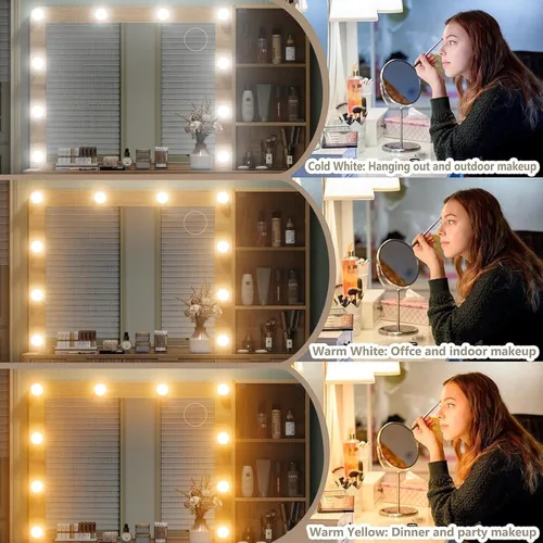 Miniatura 5 de Yanosaku Tocador estriado de 47 pulgadas con espejo y luces LED, tocador de maquillaje de 7 cajones con superficie de vidrio y gabinete, tocador