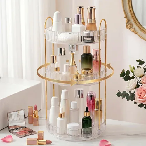 Miniatura 19 de Aveniee Organizador de maquillaje giratorio de 360 grados para tocador, organizadores de baño mejorados para perfume y cuidado de la piel