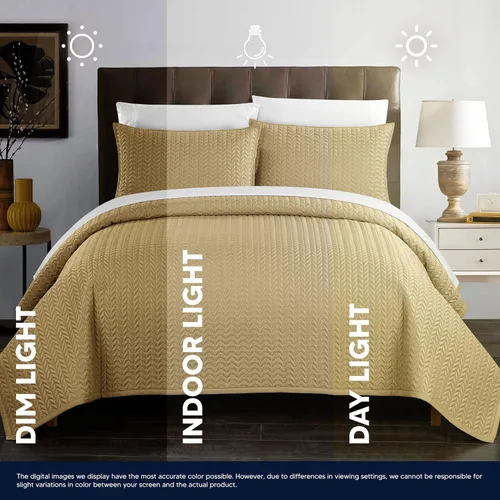 Miniatura 7 de Chic Home Weaverland - Juego de 2 fundas acolchadas geométricas de cheurón, fundas de almohada decorativas incluidas, individual, dorado