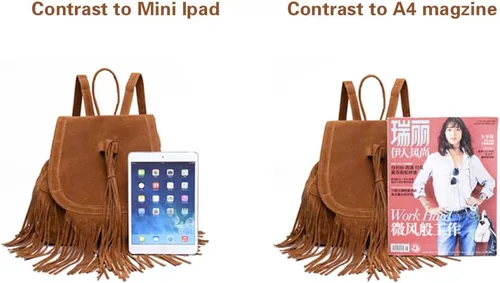 Miniatura 5 de Mochila para mujer, bolso de hombro con flecos y borlas, de piel sintética, bolso de viaje de moda