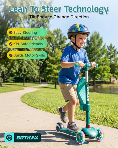 Miniatura 3 de Gotrax KS3 - Patinete para niños, ruedas iluminadas LED, manubrio de altura ajustable y asiento extraíble, cubierta antideslizante inclinada