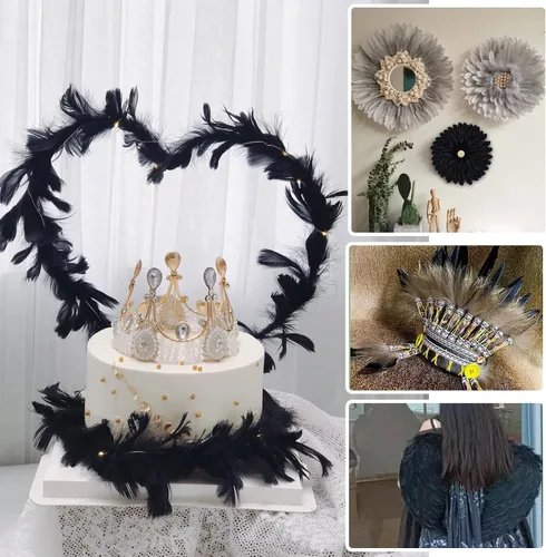 Miniatura 6 de TOAOB 480 plumas surtidas para manualidades, 6 estilos, plumas naturales negras, tamaño mixto, suministros para manualidades, boda, hogar, fiesta